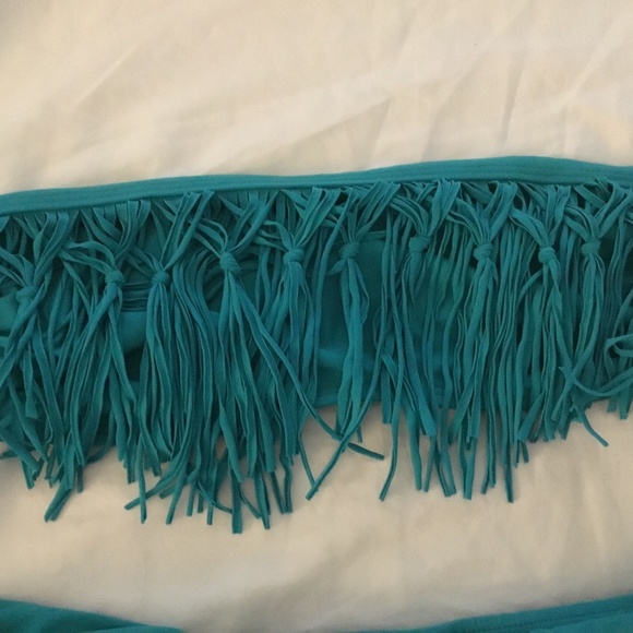 Worn twice L. Space fringe bandeau teal/ turquoise bikini - must see! Small - Picture 1 of 4